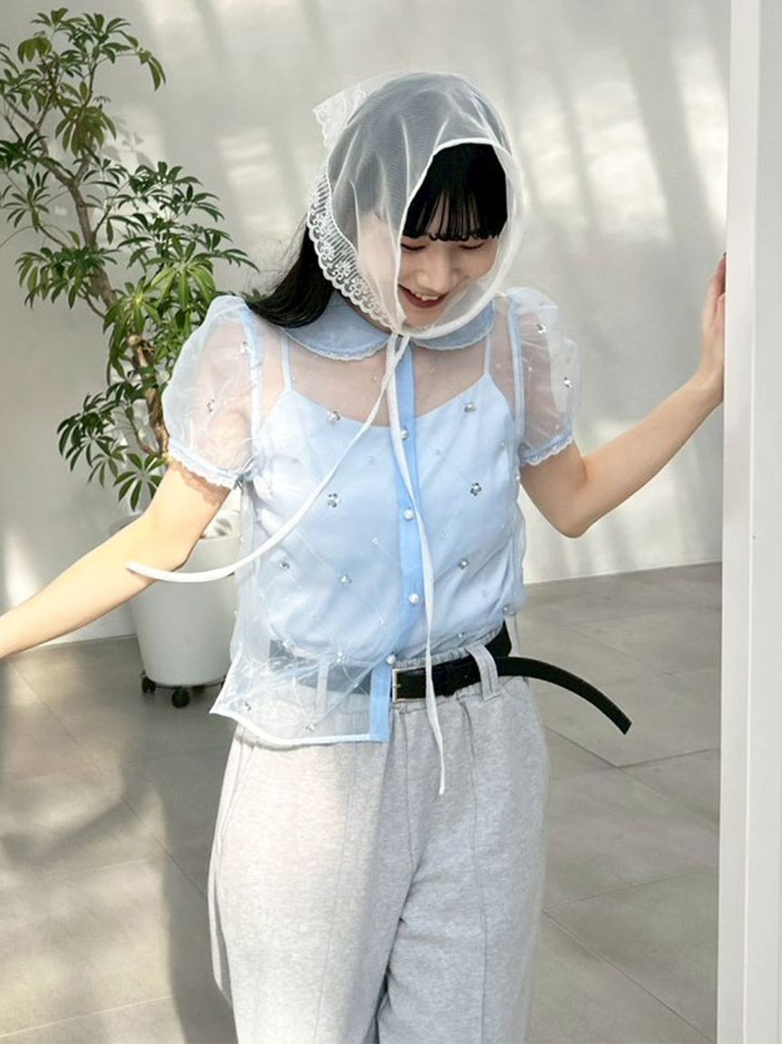 LILY BROWN「[L.B CANDY STOCK]ラウンドカラービジューブラウス」|シャツ・ブラウス|