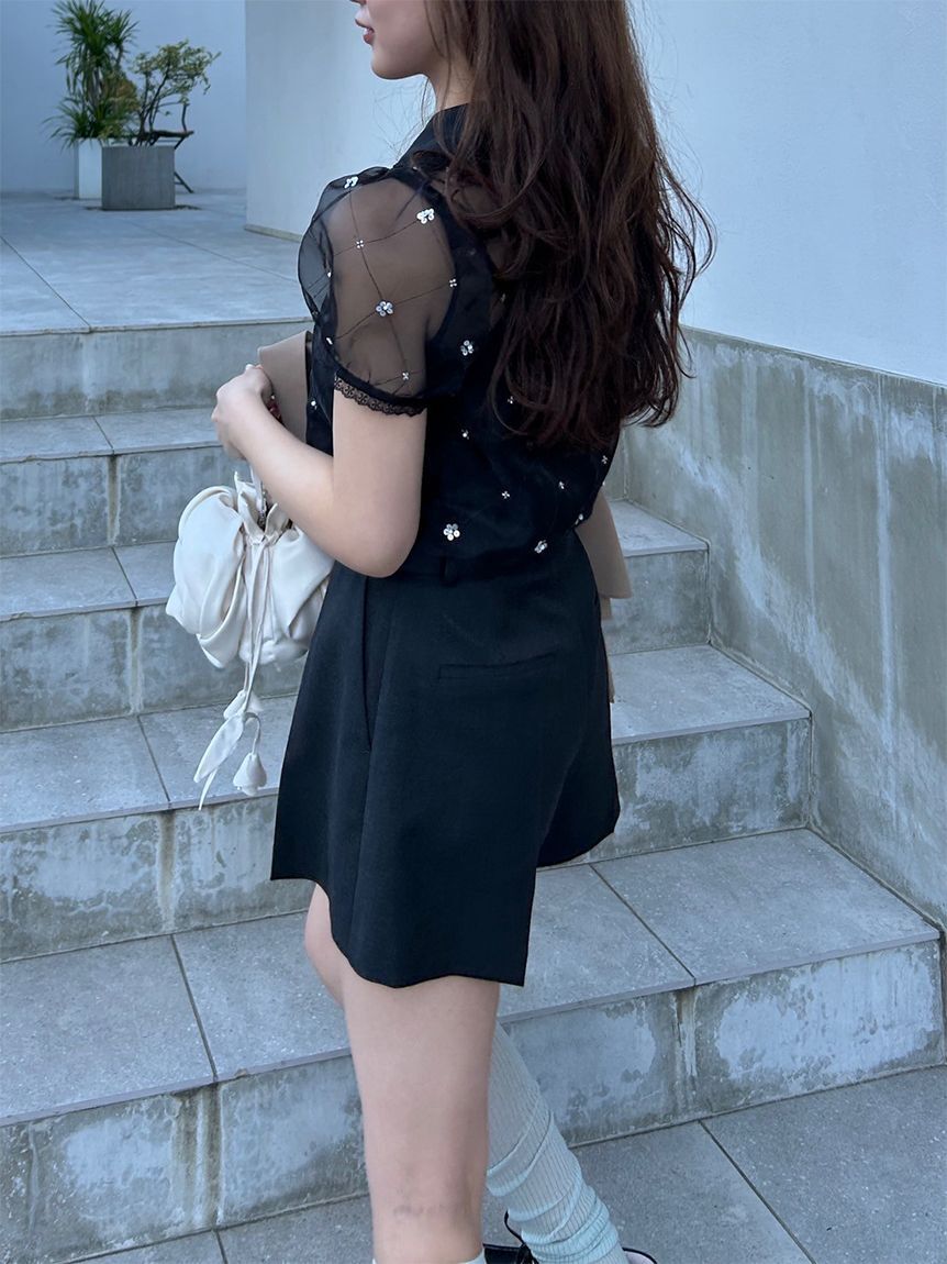 LILY BROWN「[L.B CANDY STOCK]ラウンドカラービジューブラウス」|シャツ・ブラウス|