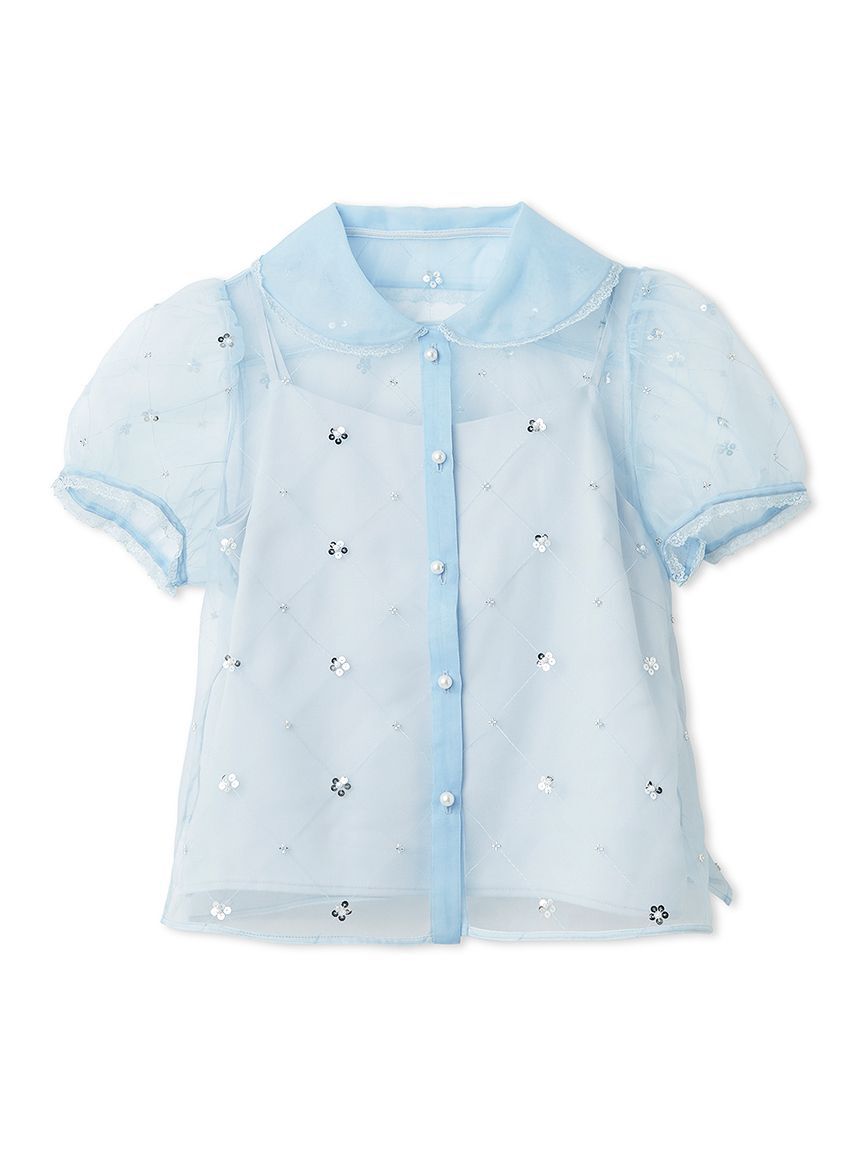 LILY BROWN「[L.B CANDY STOCK]ラウンドカラービジューブラウス」|シャツ・ブラウス|