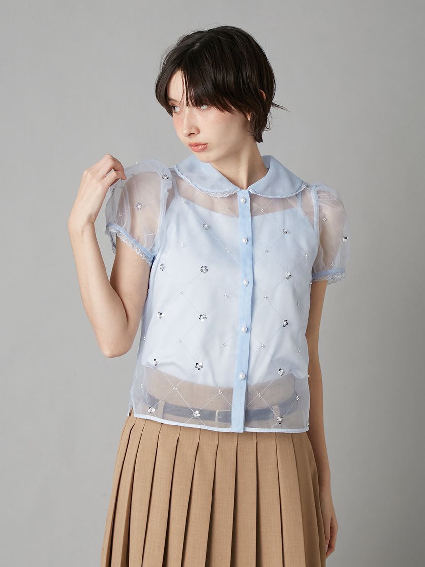 LILY BROWN「[L.B CANDY STOCK]ラウンドカラービジューブラウス」|シャツ・ブラウス|