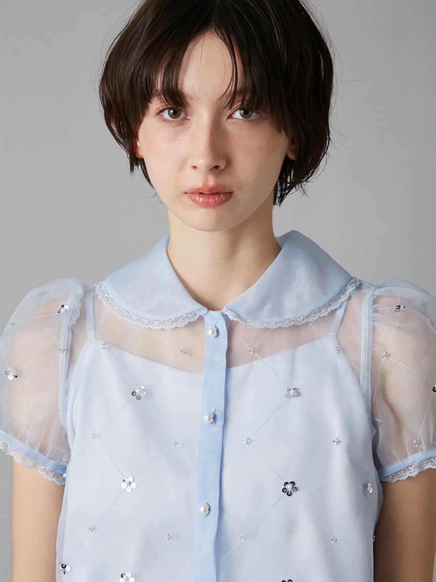 LILY BROWN「[L.B CANDY STOCK]ラウンドカラービジューブラウス」|シャツ・ブラウス|