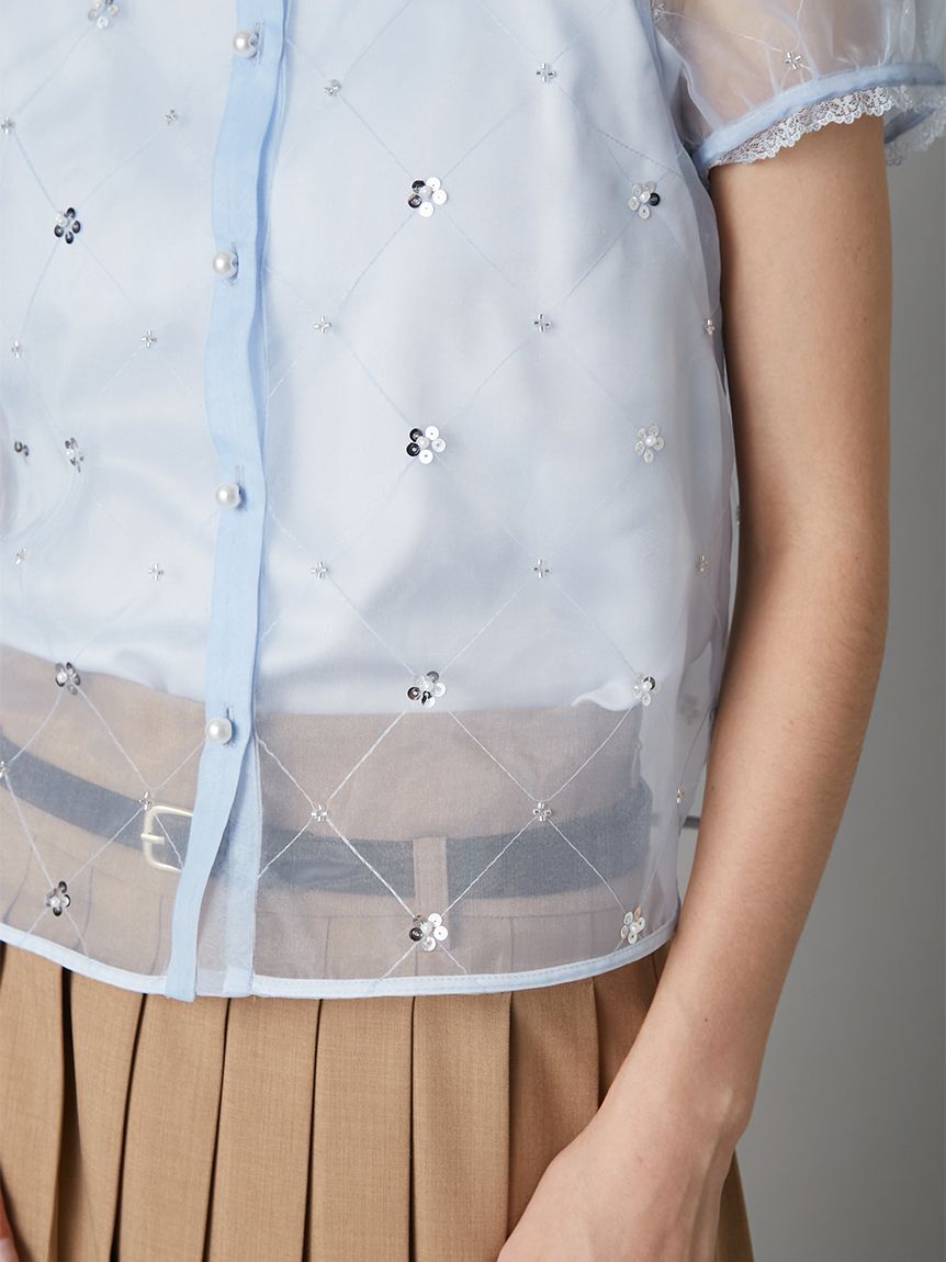 LILY BROWN「[L.B CANDY STOCK]ラウンドカラービジューブラウス」|シャツ・ブラウス|