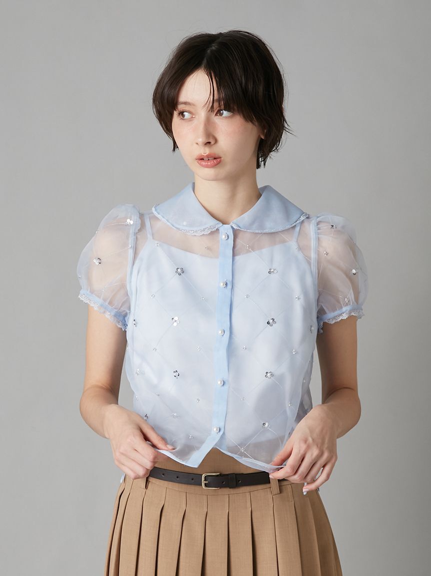 LILY BROWN「[L.B CANDY STOCK]ラウンドカラービジューブラウス」|シャツ・ブラウス|