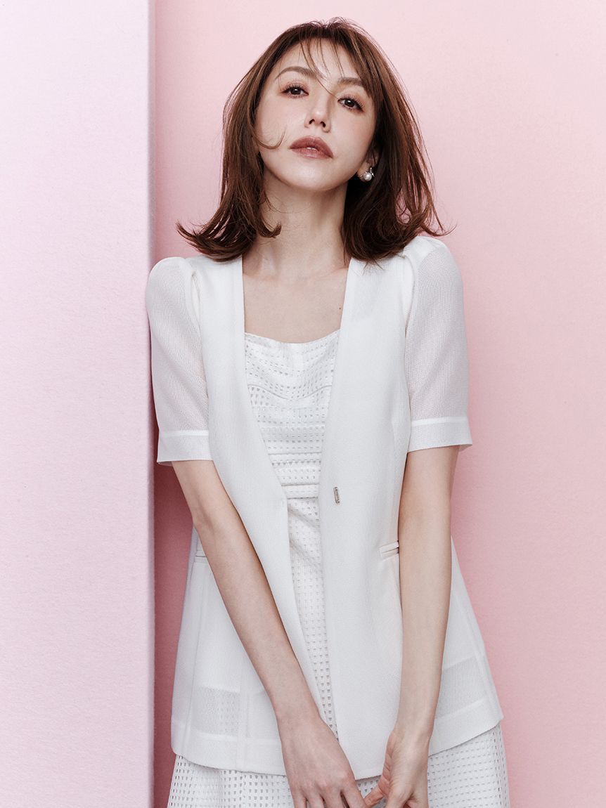 CELFORD「ハーフスリーブメッシュジャケット」|ノーカラージャケット|