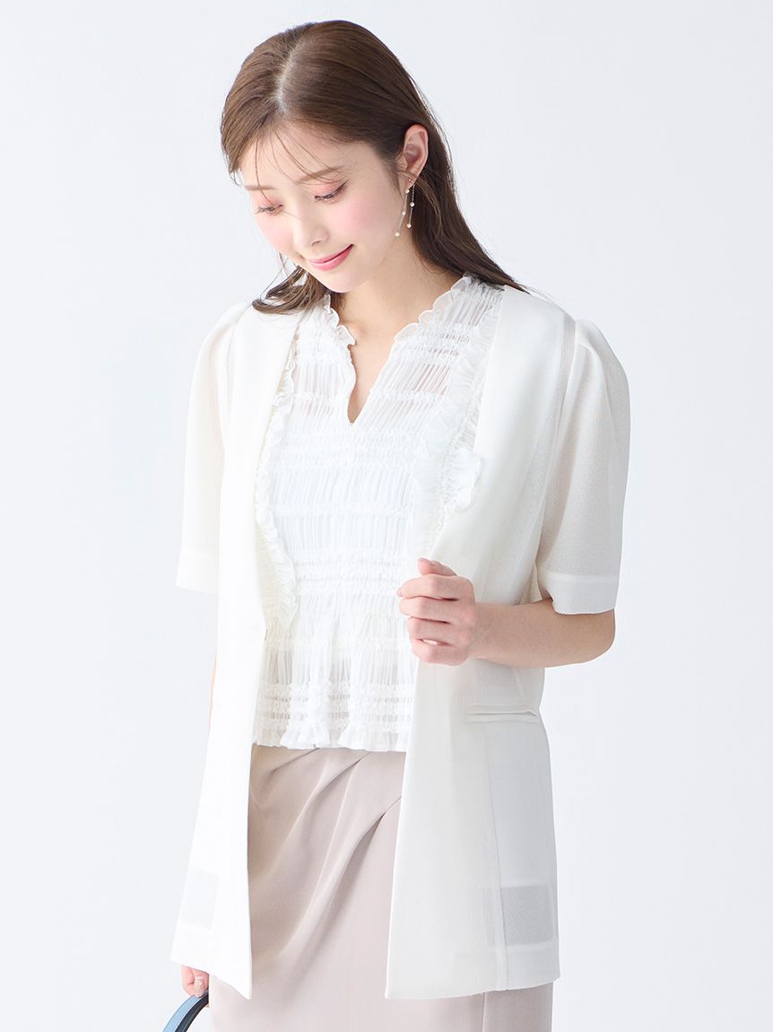 CELFORD「ハーフスリーブメッシュジャケット」|ノーカラージャケット|