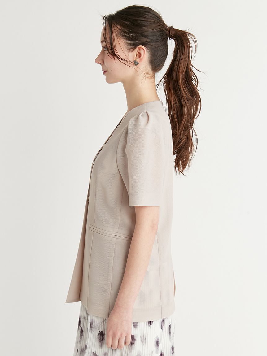 CELFORD「ハーフスリーブメッシュジャケット」|ノーカラージャケット|