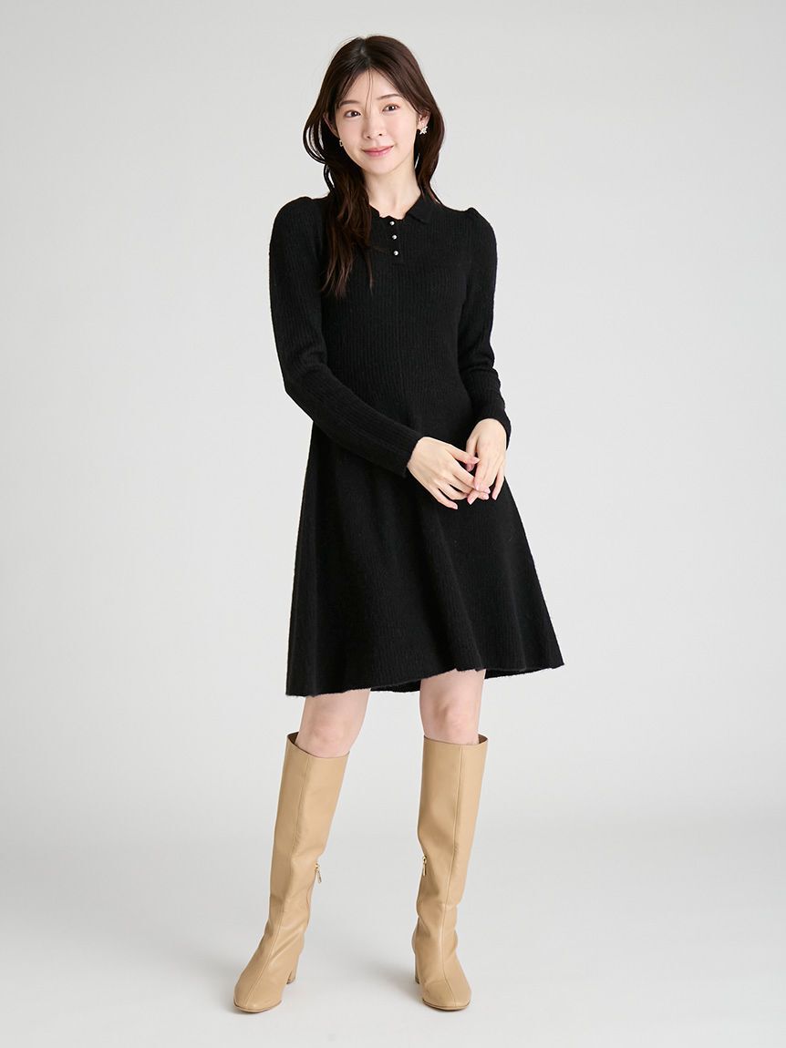 CELFORD「襟付きミニニットワンピース」|ワンピース|BLK