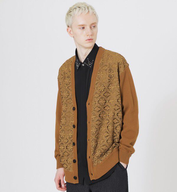  「シルエットレースコンビカーディガン」|ニット・セーター|イエロー