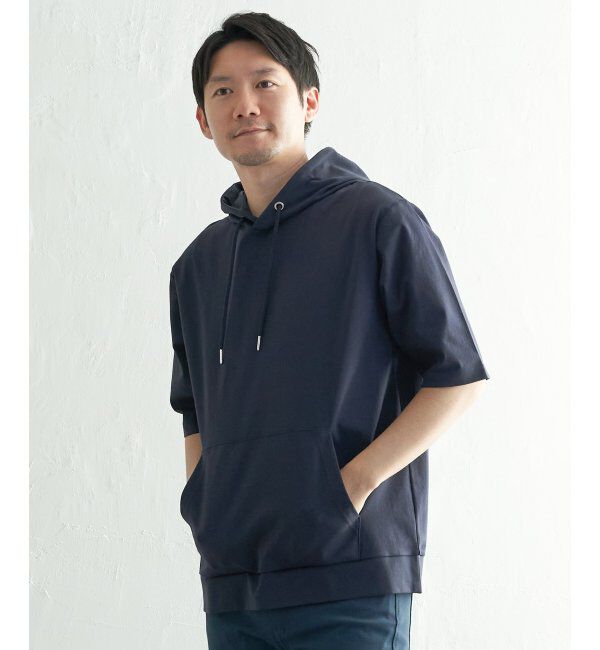 ikka「5分袖セイケツカイテキパーカー」|Tシャツ・カットソー|ネイビー