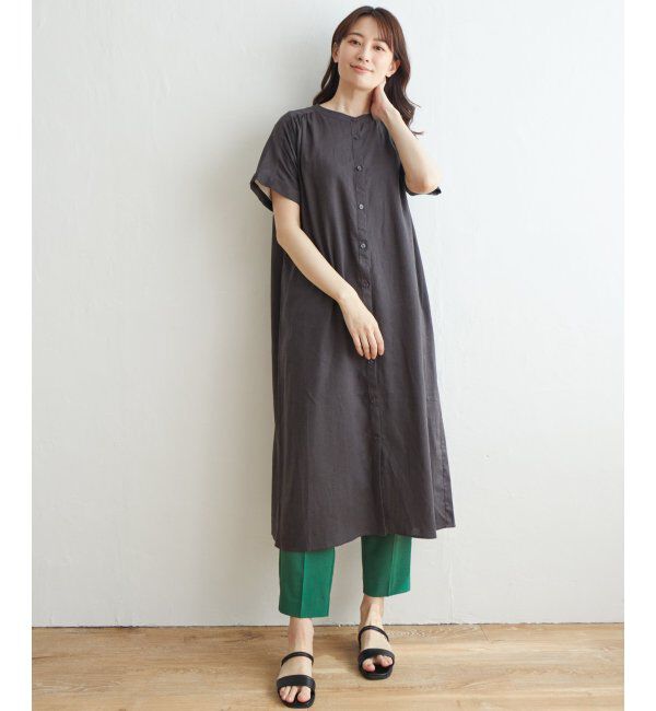 ikka「レーヨン麻半袖2WAYワンピース」|ワンピース|チャコール