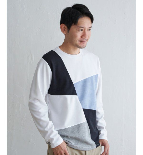 ikka「ブロックススエード切り替えロンT」|Tシャツ・カットソー|ホワイト