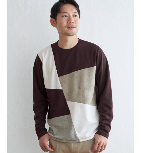 ikka「ブロックススエード切り替えロンT」|Tシャツ・カットソー|