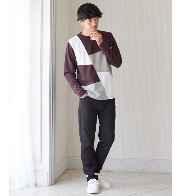 ikka「ブロックススエード切り替えロンT」|Tシャツ・カットソー|