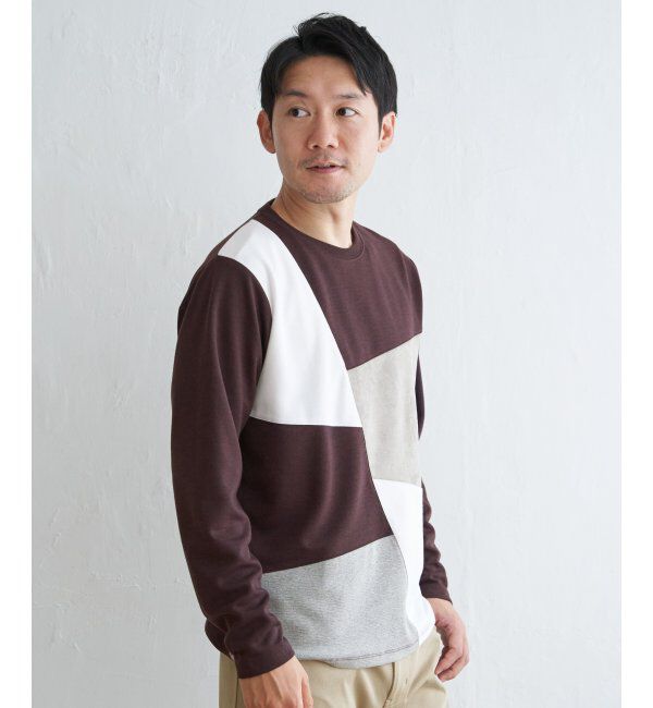 ikka「ブロックススエード切り替えロンT」|Tシャツ・カットソー|