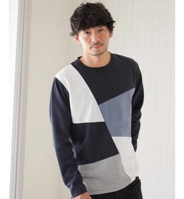 ikka「ブロックススエード切り替えロンT」|Tシャツ・カットソー|
