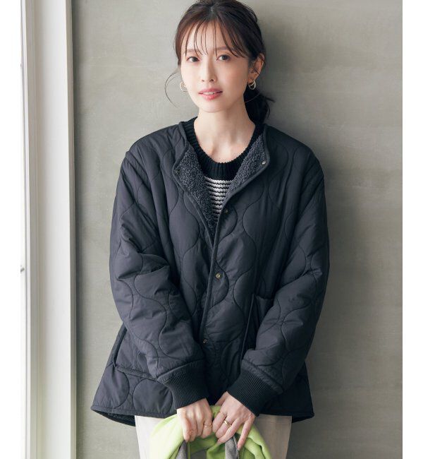 ikka「キルトボアリバーシブルブルゾン」|ブルゾン・スタジャン|ブラック