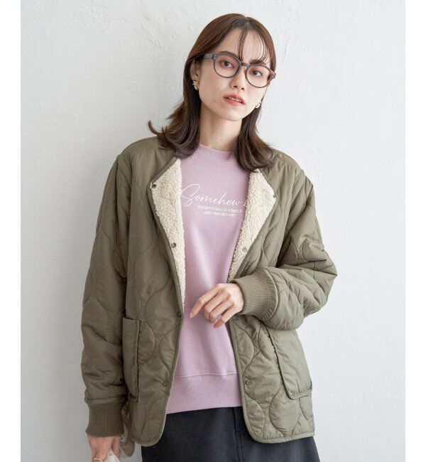 ikka「キルトボアリバーシブルブルゾン」|ブルゾン・スタジャン|カーキ