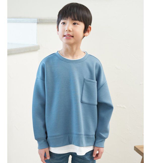 ikka kids「【洗濯機で洗える／親子おそろい】GOKU楽ダンボールレイヤープルオーバー（120~160cm）」|Tシャツ・カットソー|