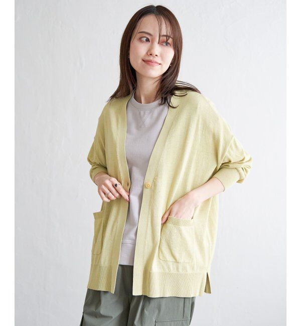 ikka「洗えるさらっとVネックカーディガン」|その他|ライムイエロー