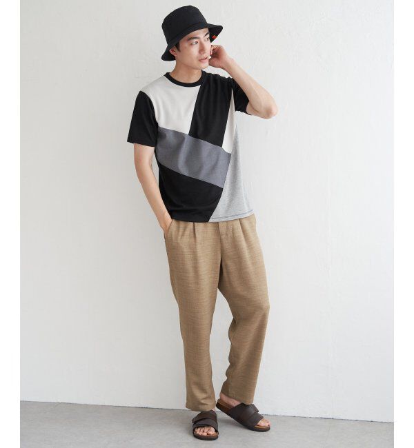 ikka「【親子おそろい】ブロックスポンチ斜め切り替えTシャツ」|Tシャツ・カットソー|