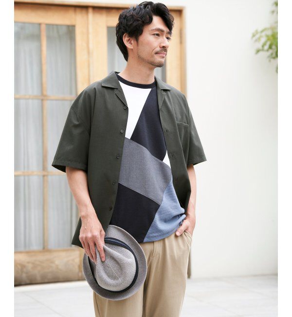 ikka「【親子おそろい】ブロックスポンチ斜め切り替えTシャツ」|Tシャツ・カットソー|