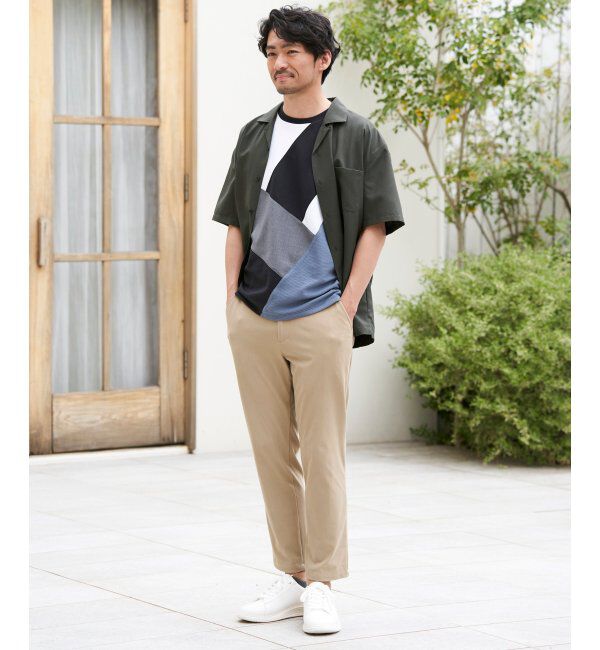 ikka「【親子おそろい】ブロックスポンチ斜め切り替えTシャツ」|Tシャツ・カットソー|