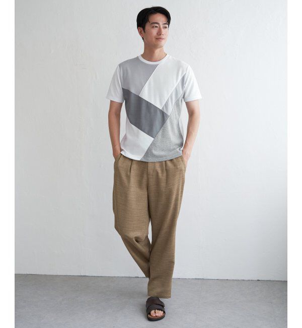 ikka「【親子おそろい】ブロックスポンチ斜め切り替えTシャツ」|Tシャツ・カットソー|