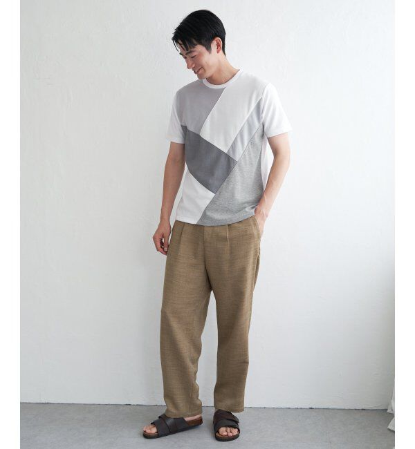 ikka「【親子おそろい】ブロックスポンチ斜め切り替えTシャツ」|Tシャツ・カットソー|