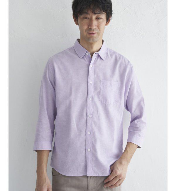 ikka「【吸水速乾】7分イージーケアリネン無地シャツ」|シャツ・ブラウス|