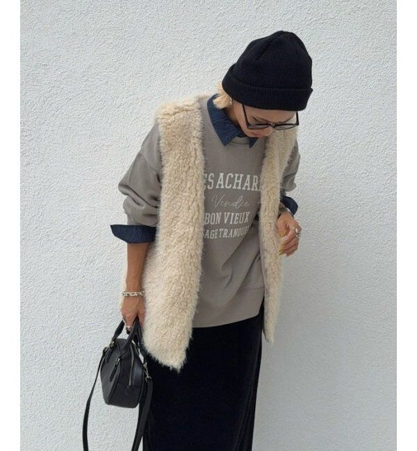 Lbc with Life「ファーベスト」|ダウンベスト・ベスト|ベージュ