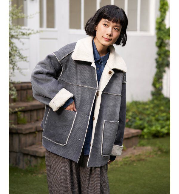 Lbc with Life「ボアコーデュロイリバーシブル襟付きジャケット」|ブルゾン・スタジャン|