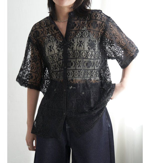 VENCE share style「レーススタンドシャツ」|シャツ・ブラウス|ブラック