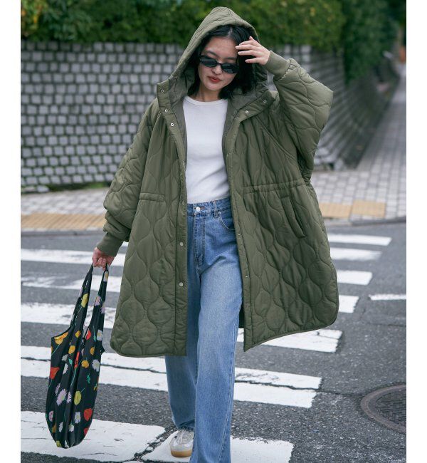 VENCE share style「中綿キルトフード付きコート」|その他|カーキ