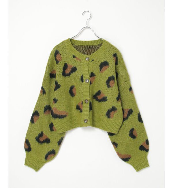 VENCE share style「ヒョウ柄ショートガーディガン」|カーディガン|グリーン