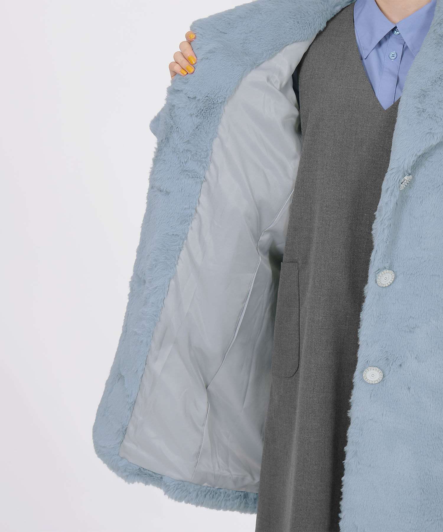 MARY QUANT「デイジーパールボタンファー ロングコート」|トレンチコート|