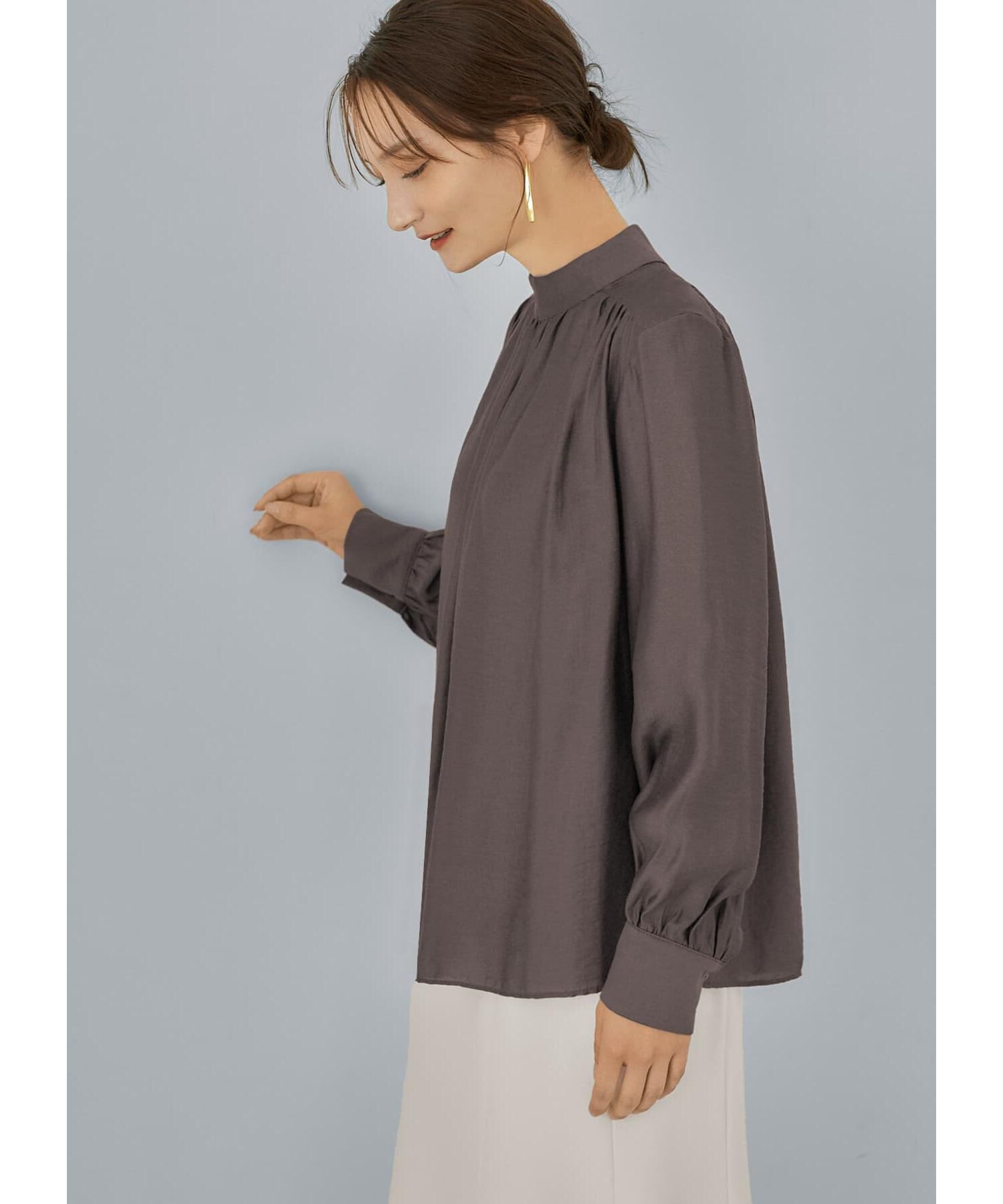 STYLE DELI「微光沢シボ感ギャザーブラウス」|シャツ・ブラウス|