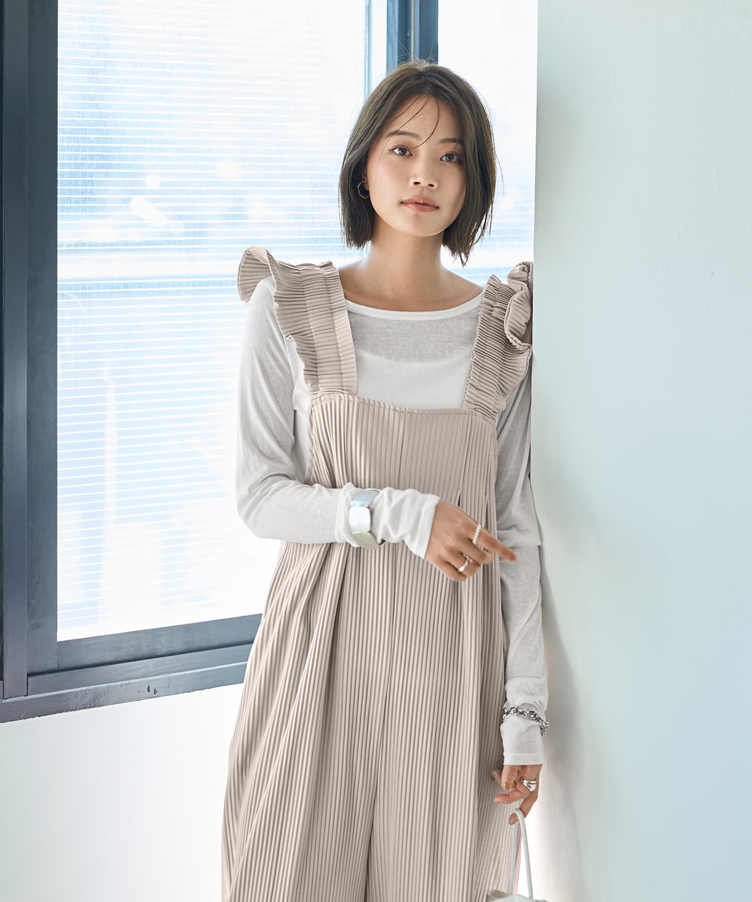STYLE DELI「プリーツ加工フリルストラップサロペット」|オールインワン|