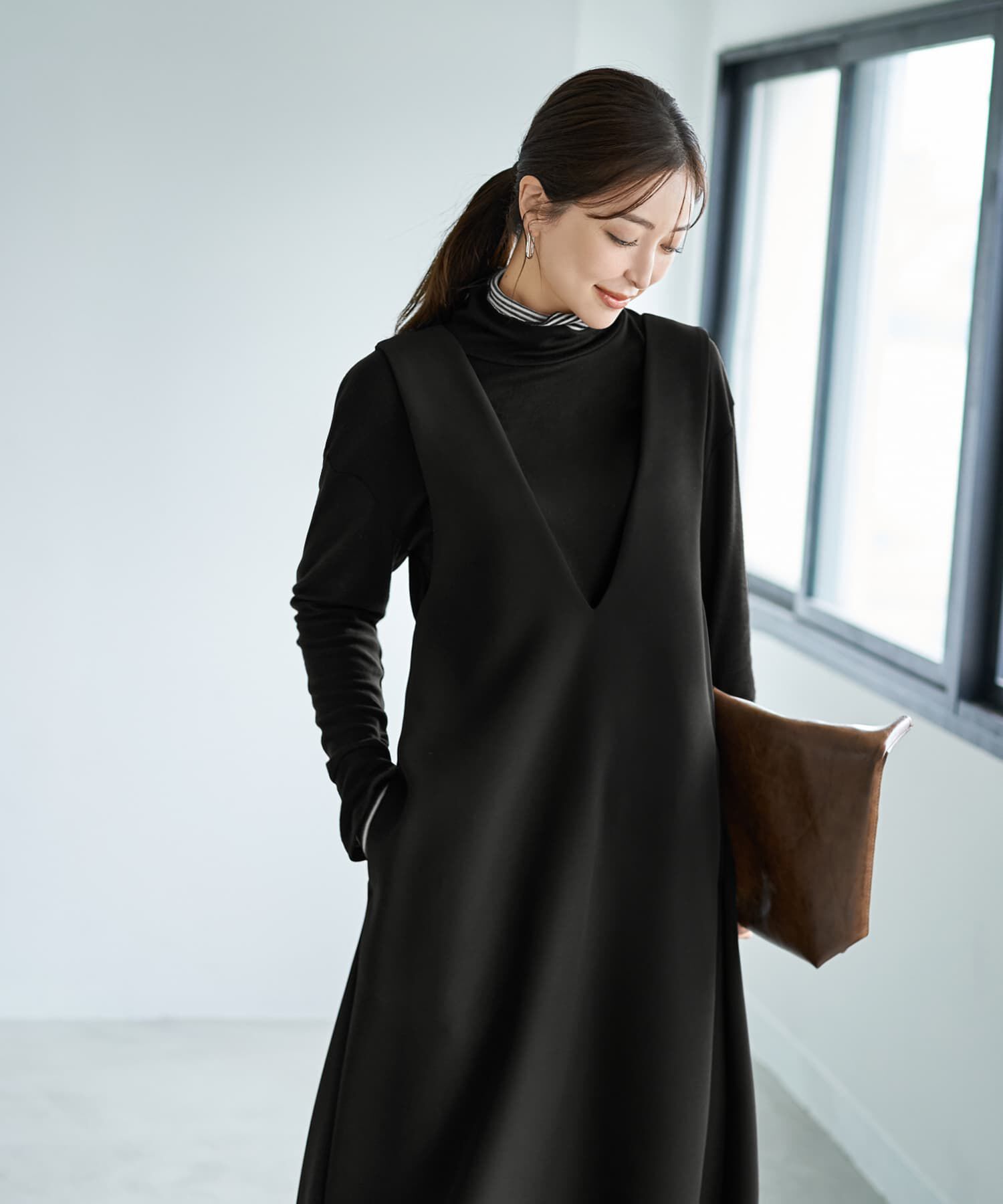 STYLE DELI「【LUXE】AラインフロントVジャンパースカート」|ジャンパースカート|