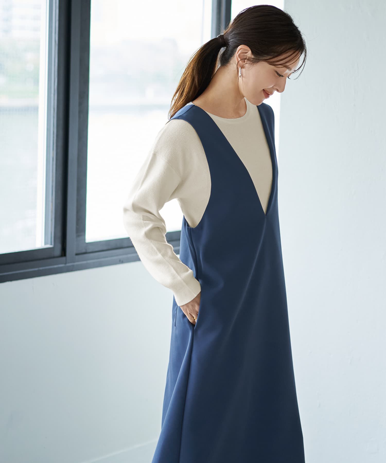 STYLE DELI「【LUXE】AラインフロントVジャンパースカート」|ジャンパースカート|