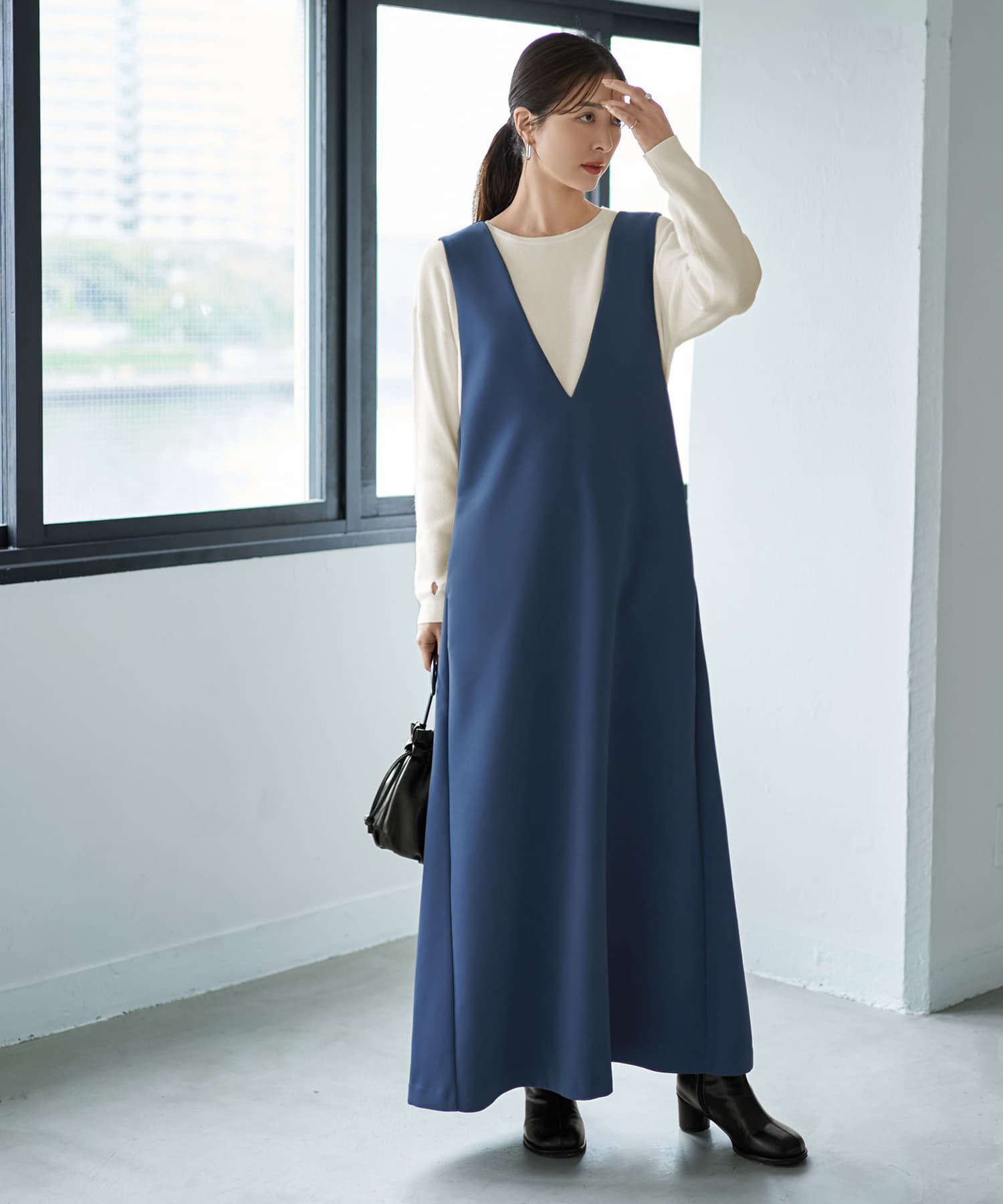 STYLE DELI「【LUXE】AラインフロントVジャンパースカート」|ジャンパースカート|