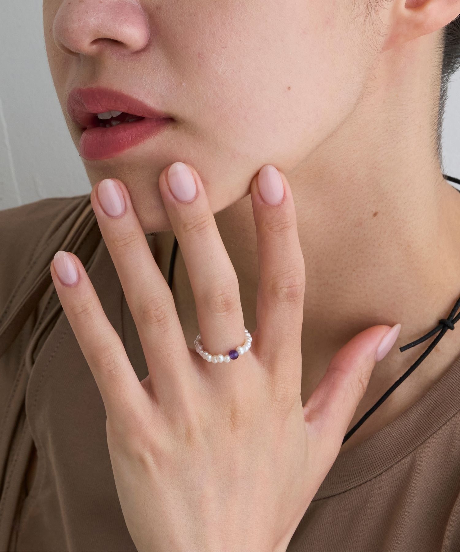 JUPITER「淡水パール&times;天然石リング/ゴム仕様　アメシスト」|リング|