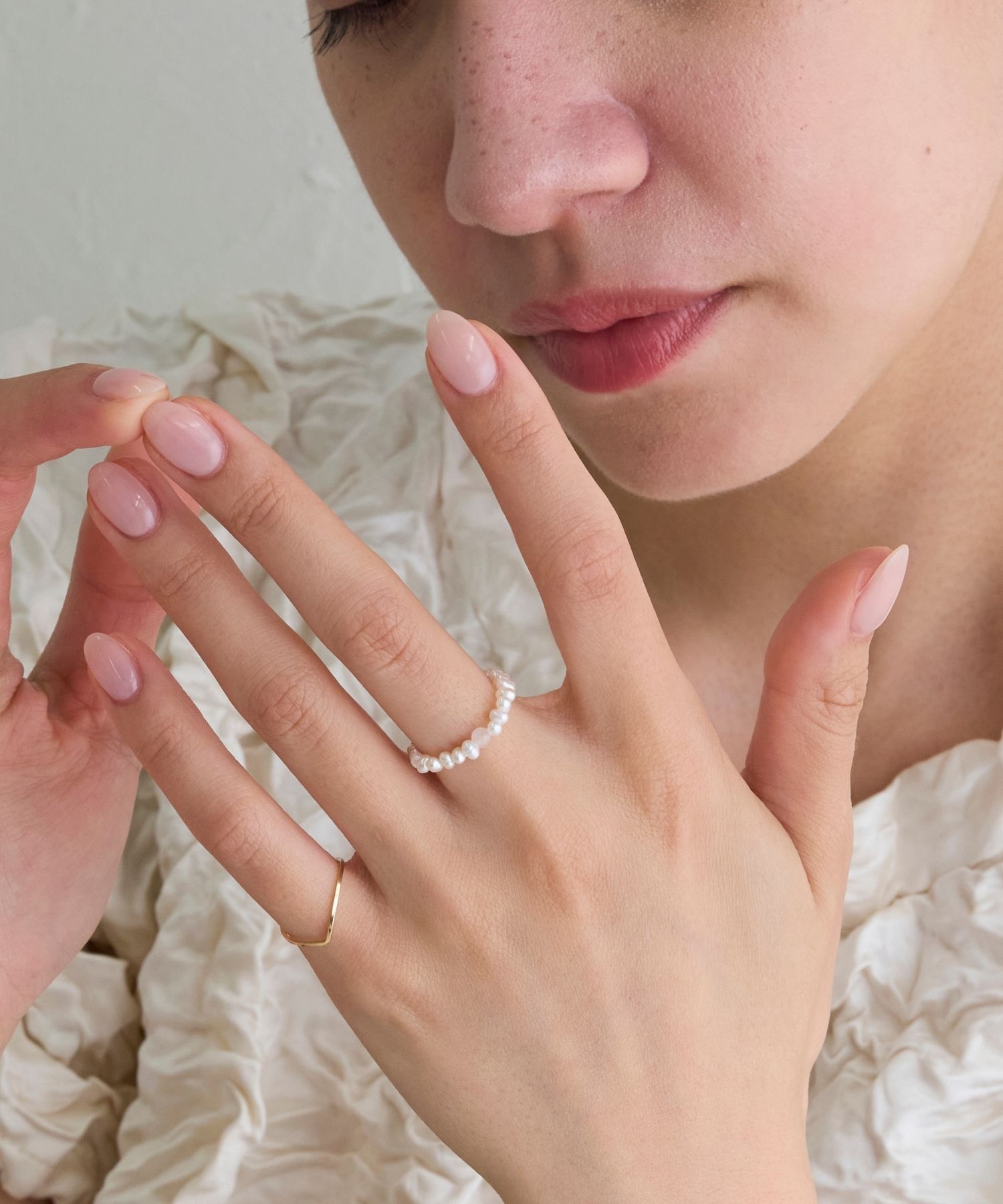 JUPITER「淡水パール&times;天然石リング/ゴム仕様　ローズクォーツ」|リング|