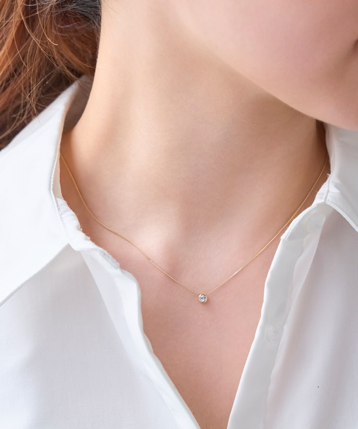 Phoebe「【金属アレルギー対応】シャインベゼルセッティングネックレス　シャンパンゴールド」|ネックレス|