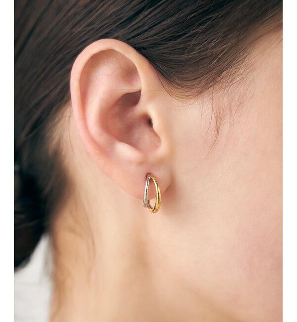 ete「ダブルライン バイカラー ハグイヤリング」|イヤリング|