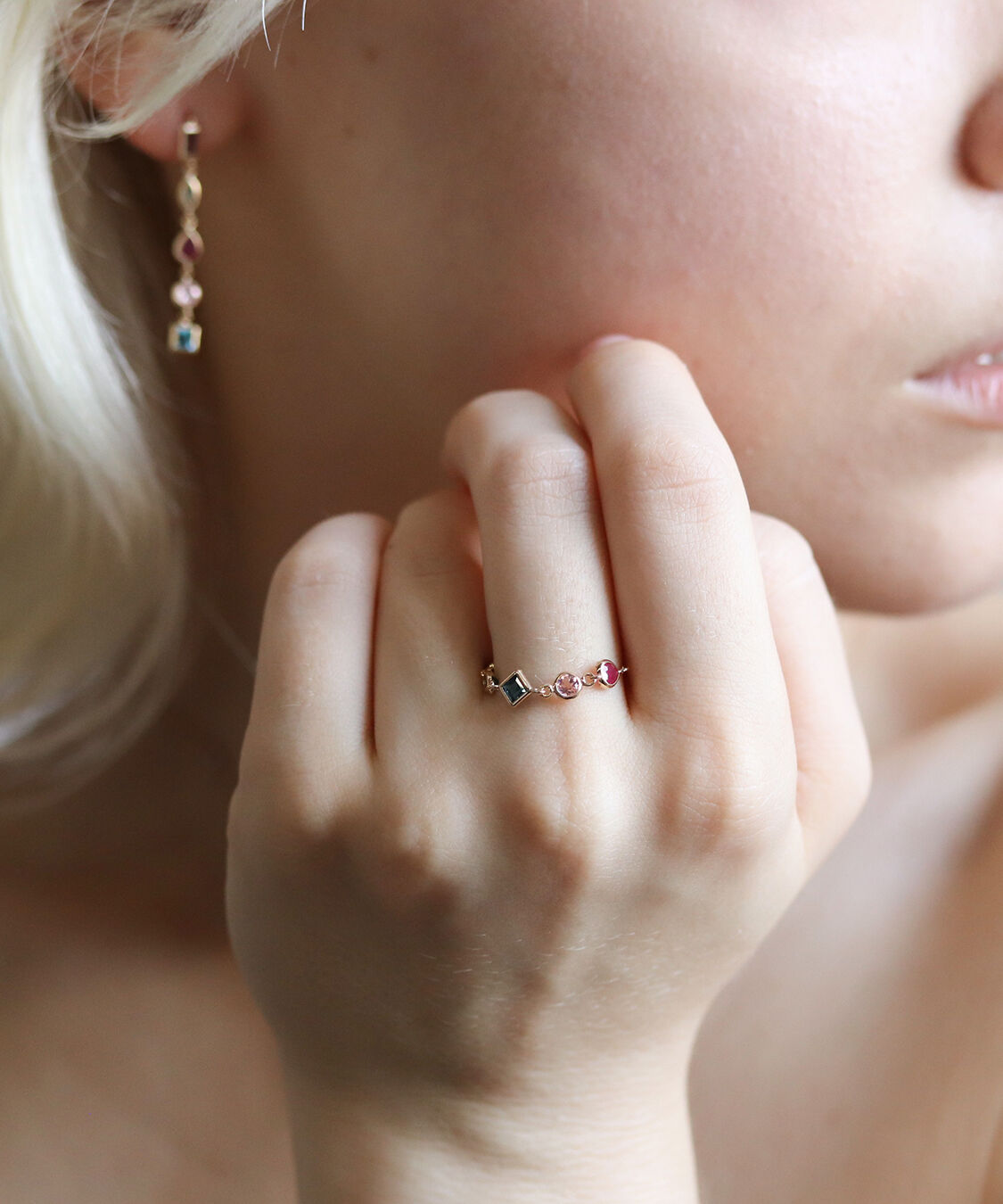  「マルチカラー ストーン チェーンリング | K10YG」|その他|