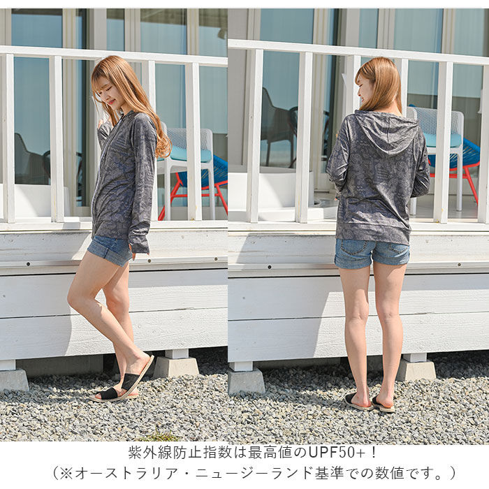 BACKYARD FAMILY「ラッシュガード レディース 長袖 通販 おしゃれ 柄 パーカー 夏 ジップアップ M-L L-LL」|スポーツ|