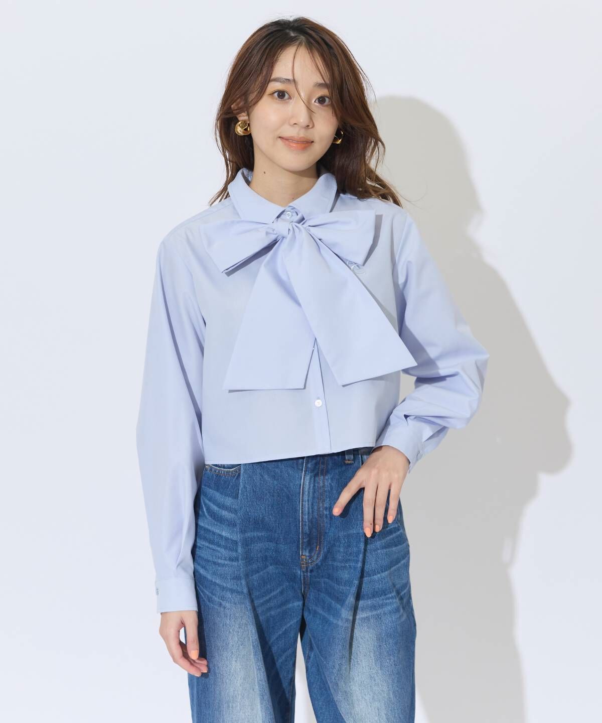 アンドクチュール「AC刺繍ボウタイシャツ」|シャツ・ブラウス|サックス