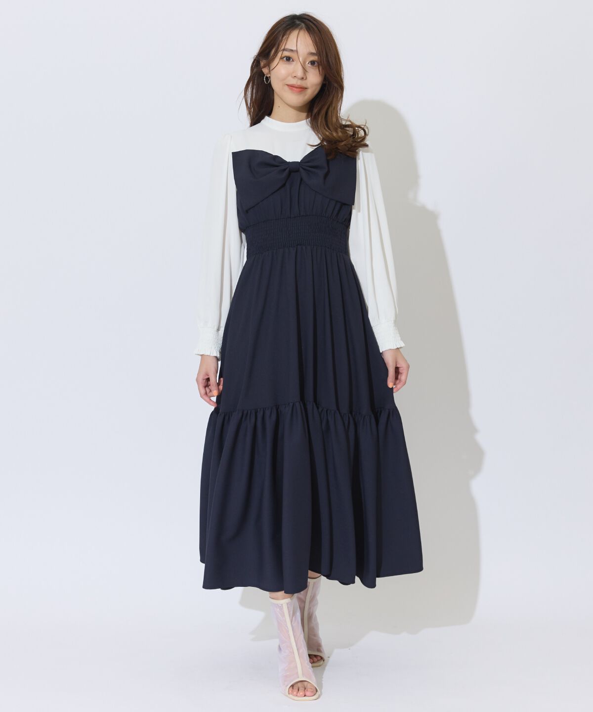 アンドクチュール「フロントリボンティアードワンピース」|ワンピース|ネイビー