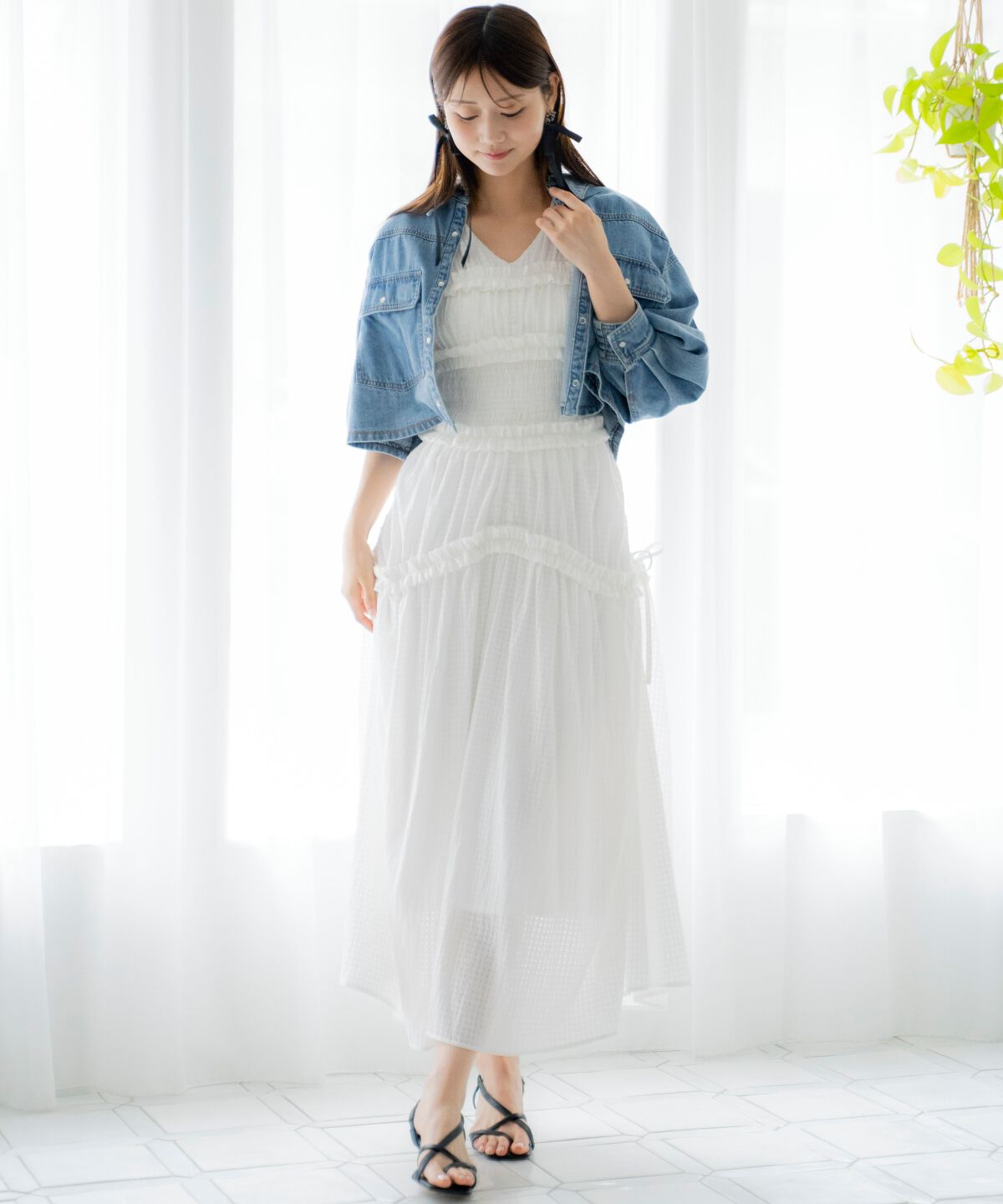 アンドクチュール「シャーリングビスチェワンピース」|ワンピース|