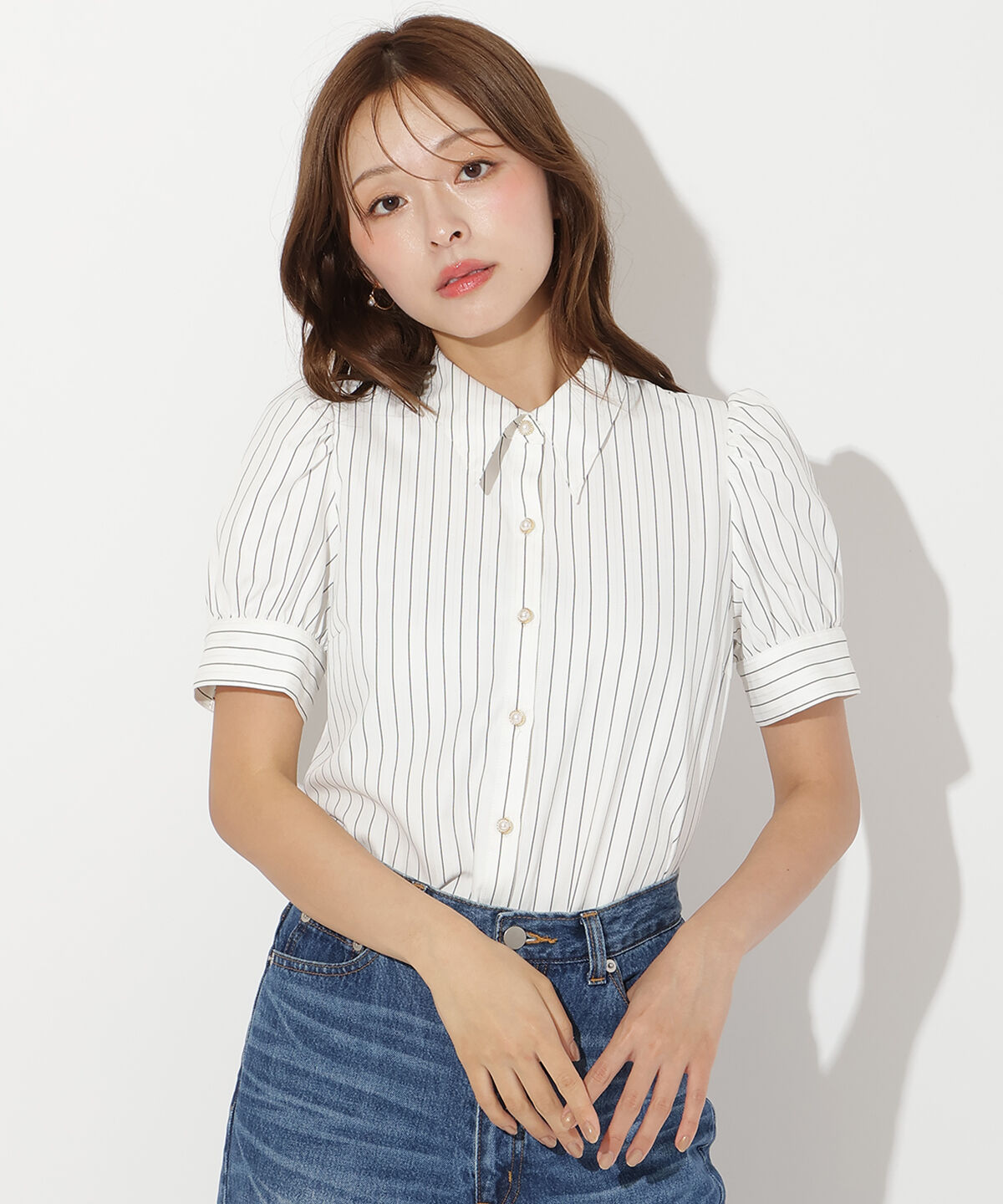 アンドクチュール「バタフライリボンストライプブラウス」|シャツ・ブラウス|